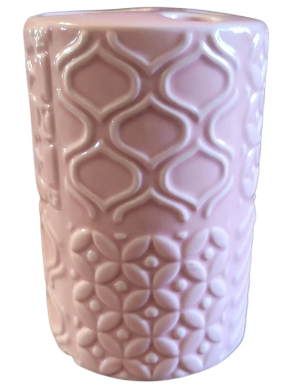 Vtg Caro Home Collections Pink Geometric 3 Slot Ceramic Toothbrush/Paste Holder